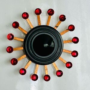 Upcycled Atomic Starburst Refrigerator Magnet Buttons Rhinestones Black Red